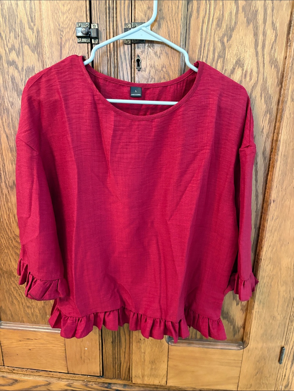 SHEIN Red Ruffle-Hem Blouse
